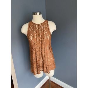 Brown sheer lace tank top